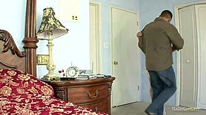 Blonde Dives For Deepthroat On The Bed!