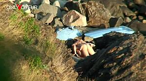 Beach voyeur catches couple thinking secluded spot is perfect for quick passionate fuck