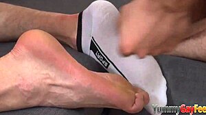 Kinky Gay Twink Gets Feet Fucked and Sperms on Soles