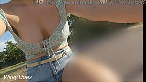 Wife bares tits during daring public bike ride