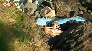 Beach voyeur catches couple thinking secluded spot is perfect for quick passionate fuck