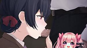 Anime girl on knees worshipping that huge cock 😘