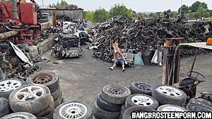 in junk junction, a hot fit teen gets her ass fucked hard in outdoor hardcore sex.