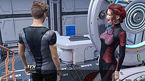 stranded in space 95, holding hands with asian scientist milf in sexy outfit.