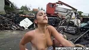 in junk junction, a hot fit teen gets her ass fucked hard in outdoor hardcore sex.