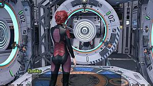 stranded in space 95, holding hands with asian scientist milf in sexy outfit.