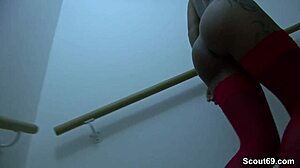 German Teen 18+ in Stockings Delivers Perfect Bathtub Blowjob