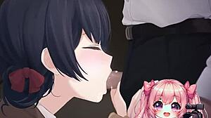Anime girl on knees worshipping that huge cock 😘
