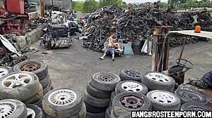 in junk junction, a hot fit teen gets her ass fucked hard in outdoor hardcore sex.