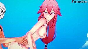 Yae Miko enjoys beach activities in Genshin Impact animation