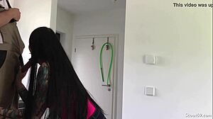 german teen gets horny and fucks the repairman without condom