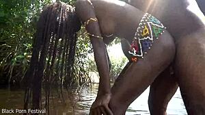 Skinny Zulu beauty bathes in river, gets passionately fucked