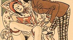 Vintage rajzfilm illusztráció retro anime hentai-ről.