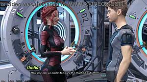 stranded in space 95, holding hands with asian scientist milf in sexy outfit.