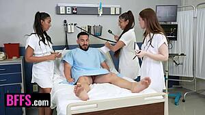 Three Hot Doctors Take Turns Riding Lucky Patient’s Hard Cock