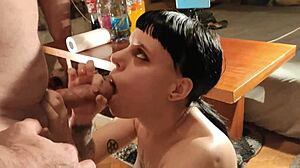 Talented slave sucks monster cocks in blowbang domination 😜