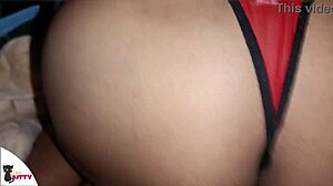 kitty having sex with thong on one side almost caught