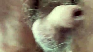 Watch him gagging on that hairy cock from behind