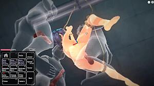 Blue haired girl is having fun