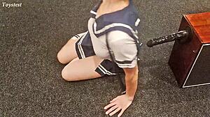 petite teen 18+ grips big black dildo with tight pussy in rough ride