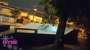 Tattooed Girl Deepthroats Big Cock Outdoors