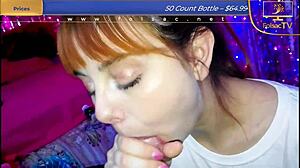 Low Grade Blowjob from Cute Slut Sucking Tongue and Getting Cumshot Facial in Reality POV
