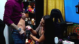 Husband lets friend fill wife's pussy in sheer red