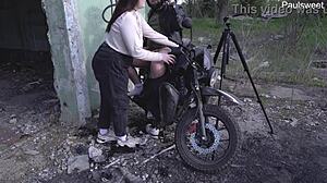 This hot milf can't resist motorcycles or handling big dicks outdoors