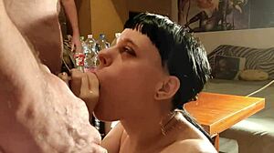 Talented slave sucks monster cocks in blowbang domination 😜