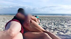 Milf shocked by unexpected anal on beach