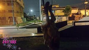 Tattooed Girl Deepthroats Big Cock Outdoors