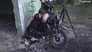 This hot milf can't resist motorcycles or handling big dicks outdoors