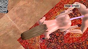 Passionate 3D Hentai Lesbians Kiss And Fuck With Double Dildo