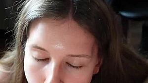 Petite Brunette Sucks Deep Until Facial Explosion