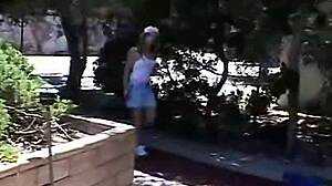 Teen April teases solo in outdoor play.