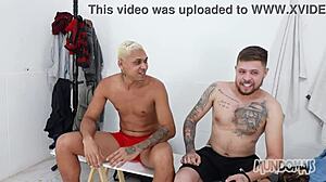 Hey, check out this wild threesome in the locker room