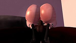 Black man intensely fucks redhead white woman on her couch in Second Life