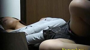 i, the asian brunette, fingerbang my hairy pussy outdoors in voyeur solo