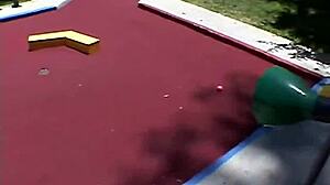 Teen April teases solo in outdoor play.