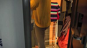 Hot secretary in tight jeans teases with her visible panty line