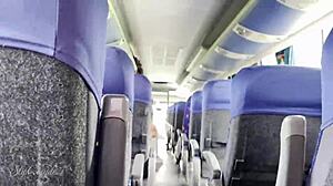 milf risks a sneaky blowjob on a crowded travel bus