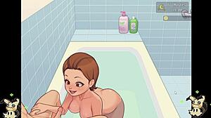 hey, in this hentai game, countryside blowjobs in the bathroom lead to shower fucking