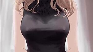 Anime Girl In Black Dress Rides And Gets Covered