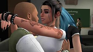 in the classroom, a wild orgy unfolds among the sims 4 characters, group sex everywhere.