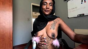 Desi in Hijab Smoking with Nipple Clamps