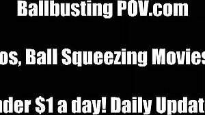 your balls are in danger of being busted by the dominating mistress in this bdsm humiliation scene