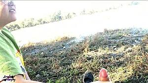 wife giving blowjob at public lake