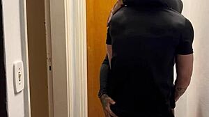 young guys kissing get caught on building camera with monster cocks