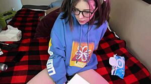 today in glasses i swallow a dildo and masturbate on webcam