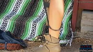 curvy black milf briana ashley strips outdoor on a farm